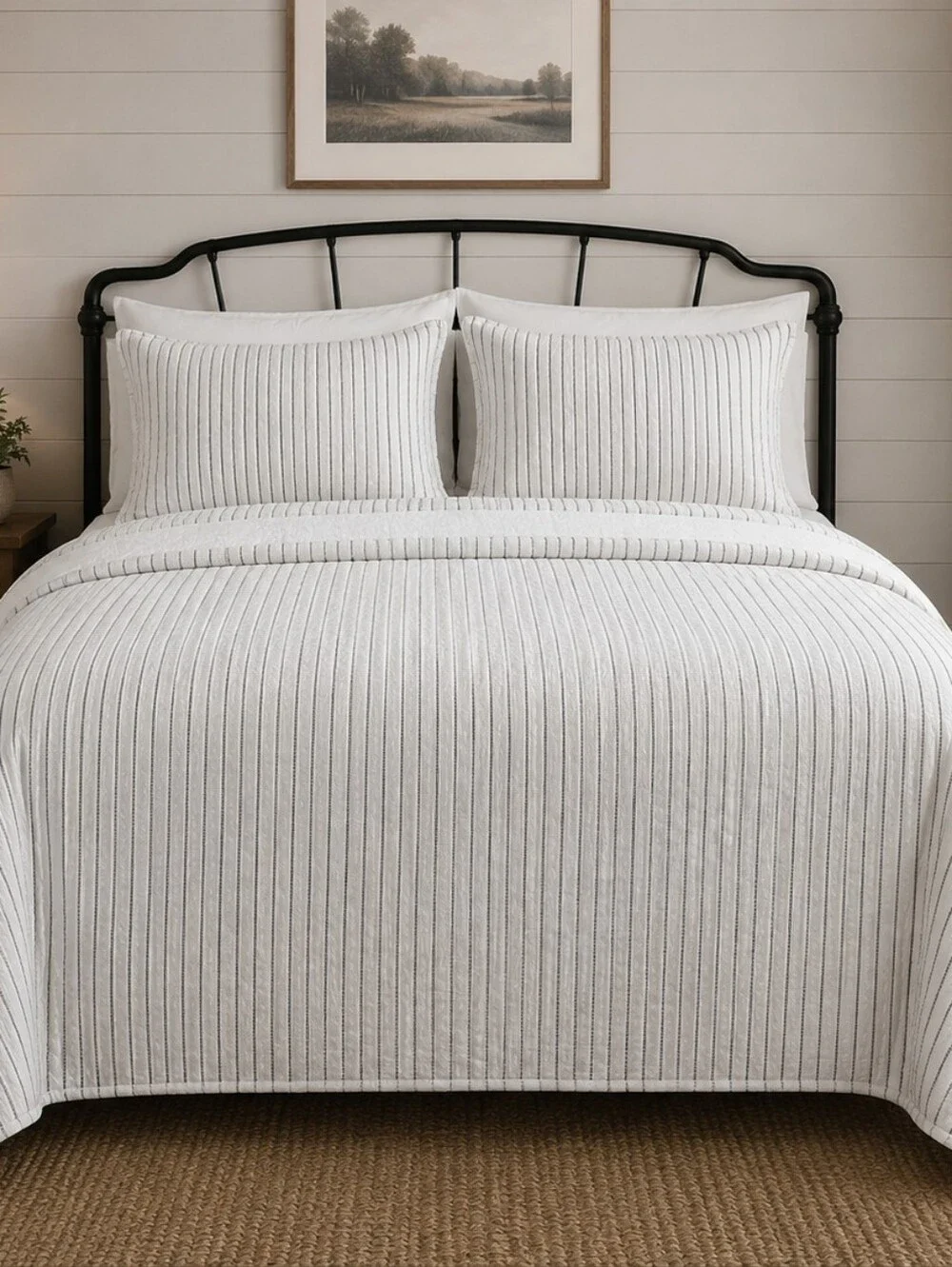 Hearth & Hand with Magnolia King Microstripe Quilt Sour Cream 104x92 Cotton